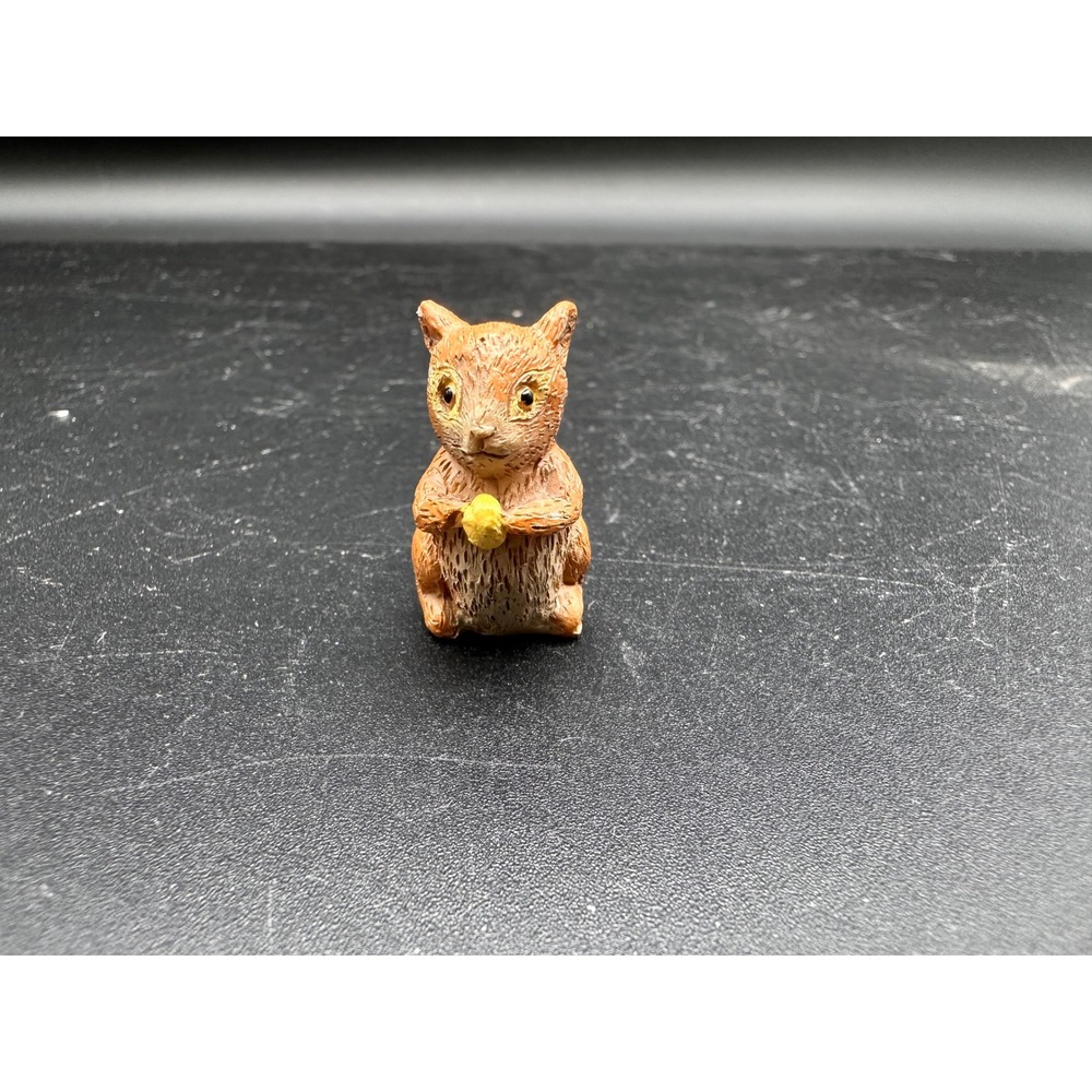 Vintage Miniature Squirrel Figurine Fairy Garden Holding Acorn Tiny Animal Decor
